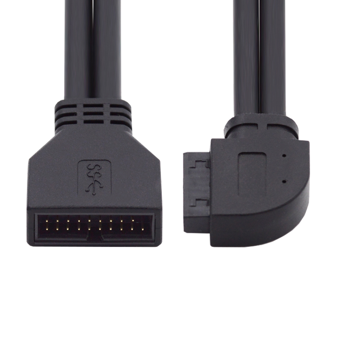 Cáp USB 3.0 19P | Đầu Cắm IDC Vuông 90 Độ Uốn Phải - 24cm | Kết Nối Bo Mạch Chủ & Cổng USB Trước | Cáp Mở Rộng Đầu Đực Sang Cái