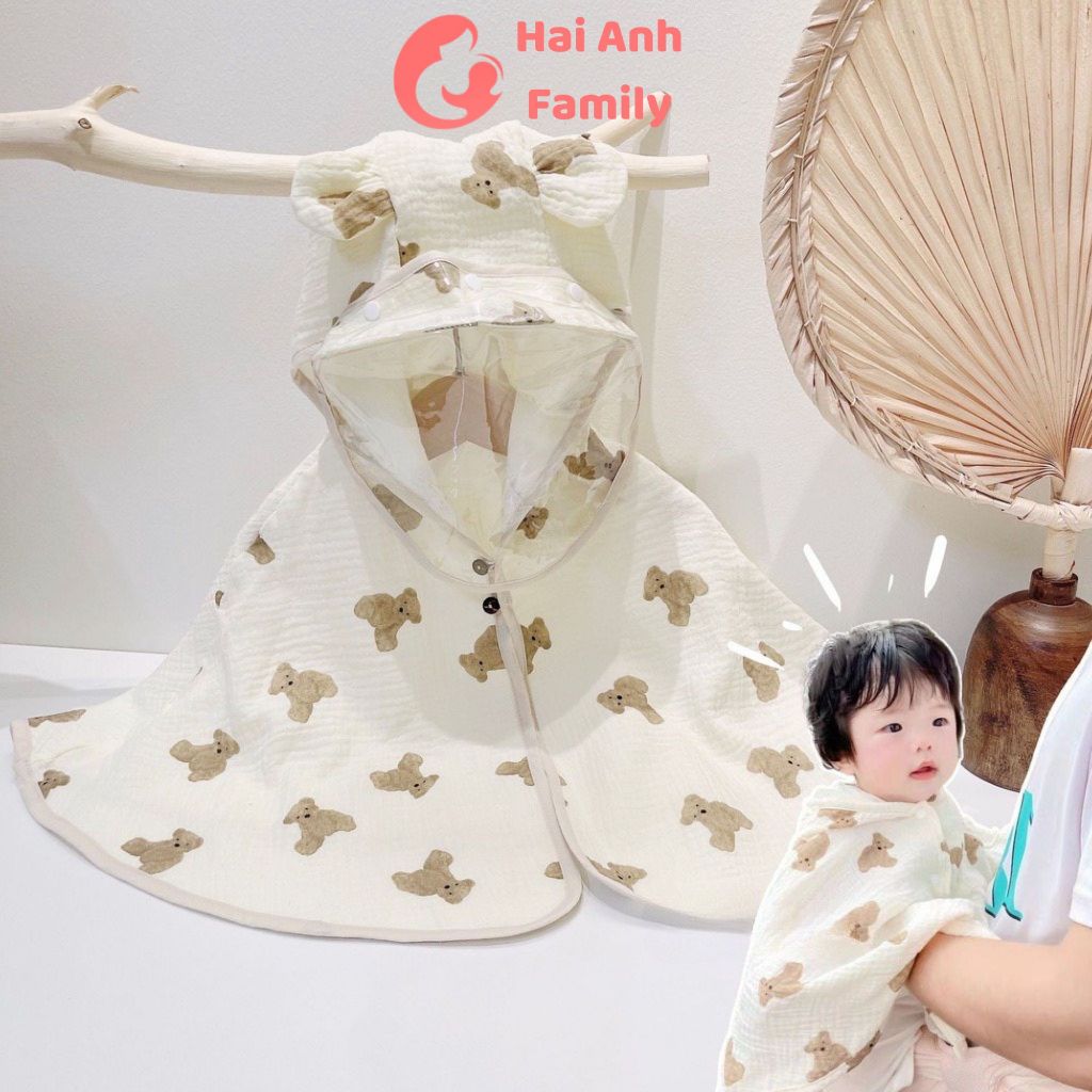 Áo choàng xô muslin 2 lớp chống nắng có kính chắn giọt bắɴ mềm mại, an toàn cho bé