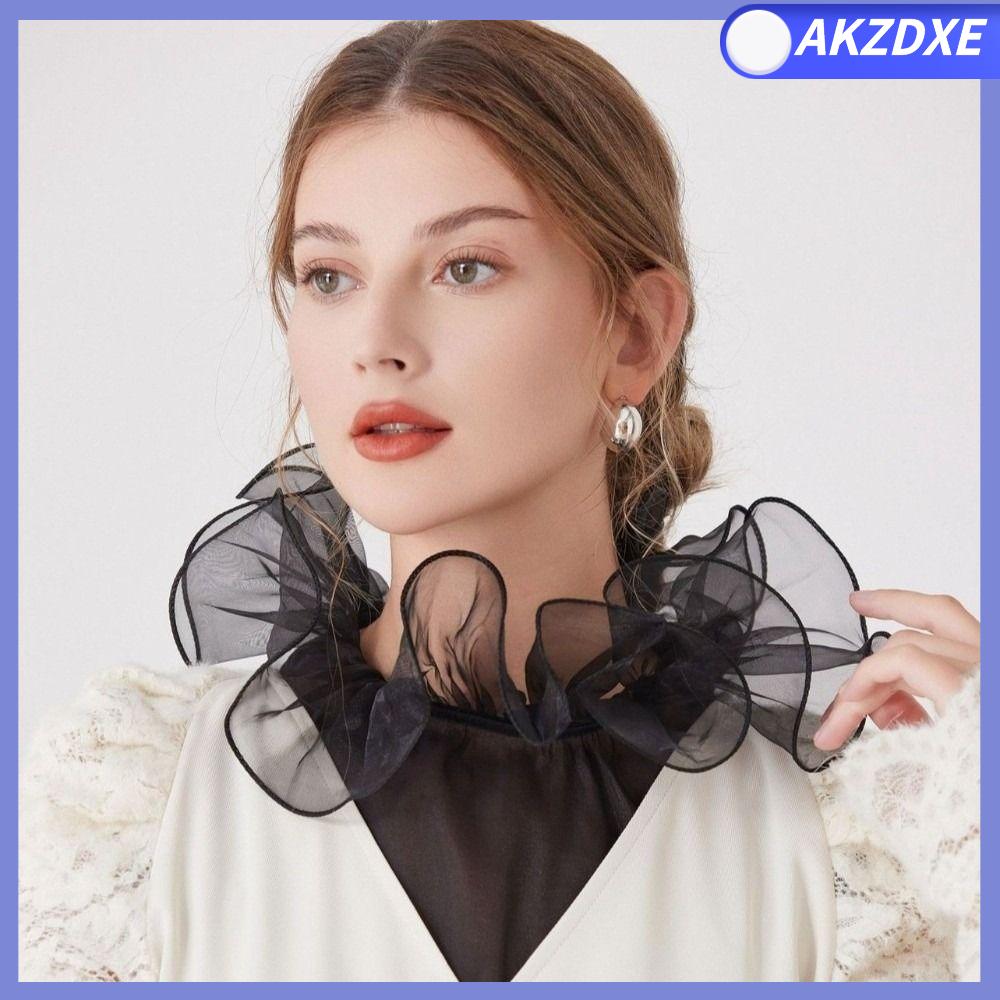 AKZDXE Viền polyester Cổ áo giả Thiết kế xếp nếp Viền ren Áo sơ mi nửa thân Thanh lịch Thoáng khí Cổ áo có thể tháo rời Váy Áo Sơ Mi
