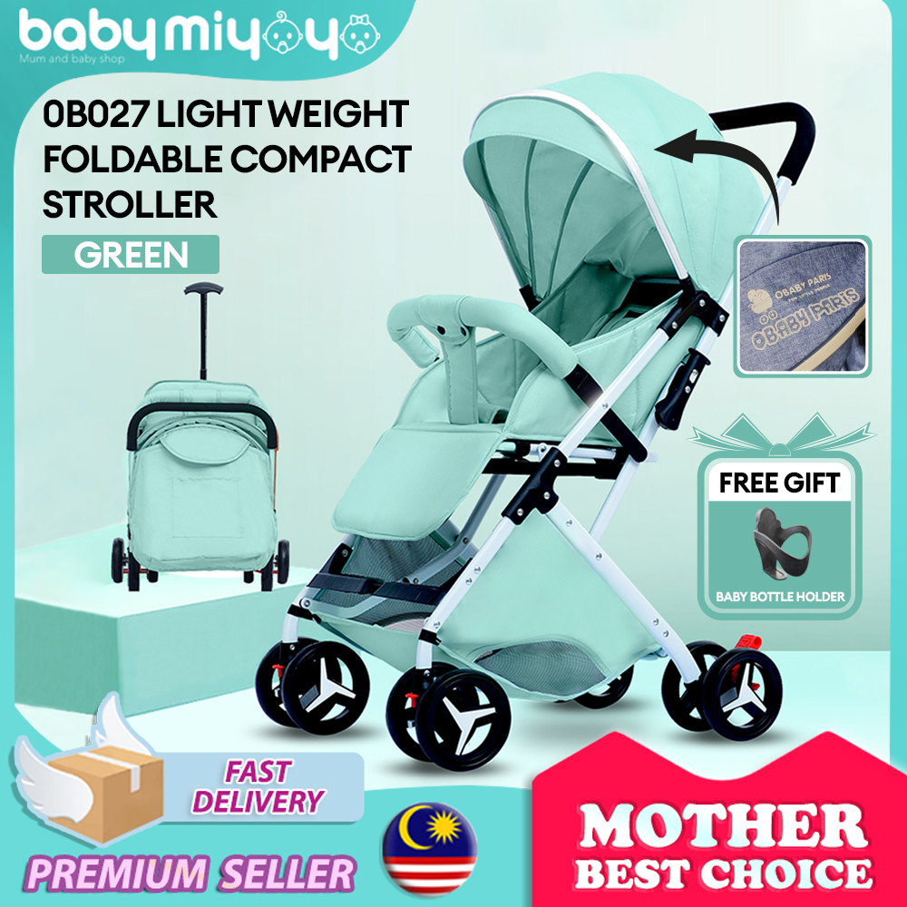 Baby MiyOyO Obaby Paris OB027 Light Weight Foldable Stroller Compact Stroller FREE Bottle Holder Gift 0-36 Months Kids Children Prams Suitable Travel On Flight Foldable to Pulley on Flight Trolley Bayi Newborn Murah Mudah Simpan