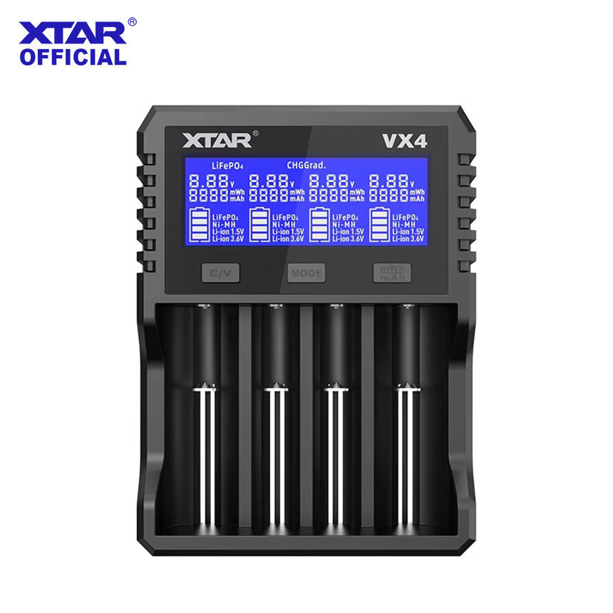 XTAR VX4 18650 Battery Charger AAA/AA 1.5V Lithium ion/NH/LiFePO4 Battery 20W LED Display Quick Char