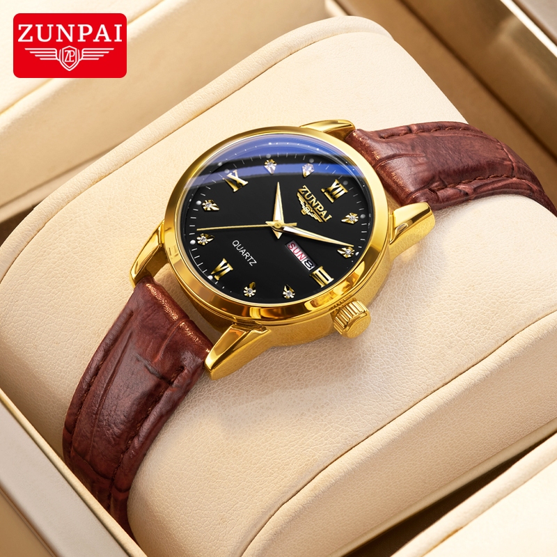 ZUNPAI Watch for Women Original Waterproof Stainless Steel UnisilverGold Business Fashion Elegant Relo for Woman Watches Leather Strap Quartz Analog Calendar Luminous Ladies Wristwatch Luxury Brand Authentic Free with box ZP-264PW Presyo 2,756 Piso*Libreng Shipping