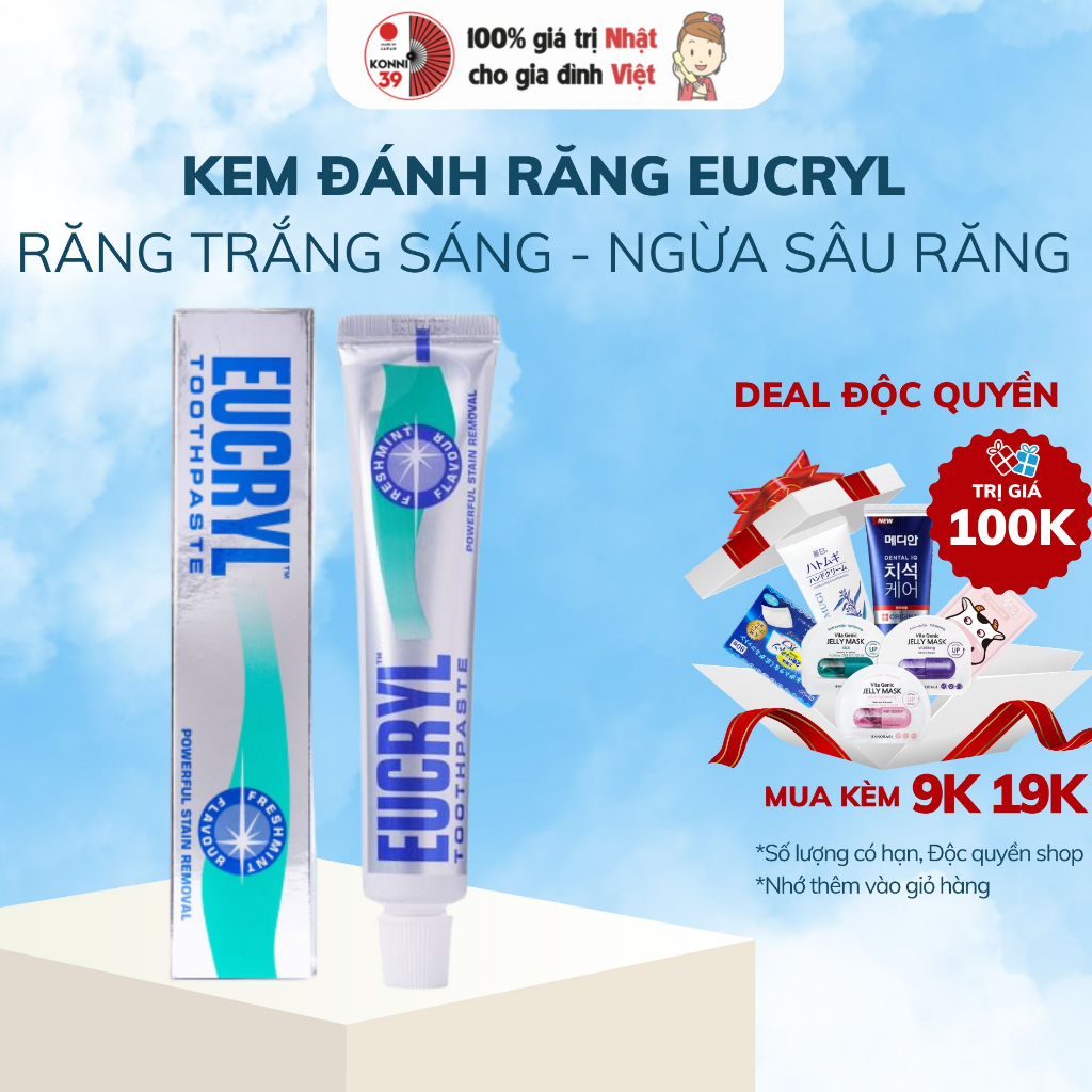 Kem đánh răng bạc hà tẩy trắng răng Eucryl Toothpaste 62g - Konni39