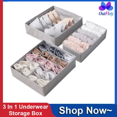 OutFlety 3 In 1 Underwear Socks Panty Storage Box Household Drawer Type Bra Socks Foldable Storage Box