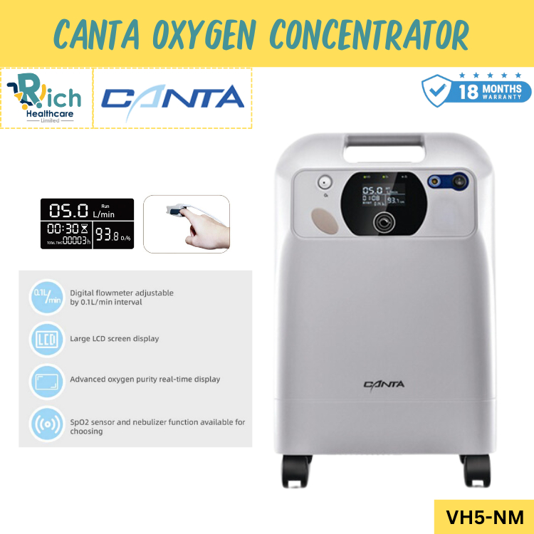 Canta Oxygen Concentrator เครื่องผลิตออกซิเจนรุ่น [5 ลิตร] VH5-NM [รับประกันตัวเครื่อง 18 เดือน] - ยี่ห้อ Canta ราคา 19,889 บาท*ส่งฟรี