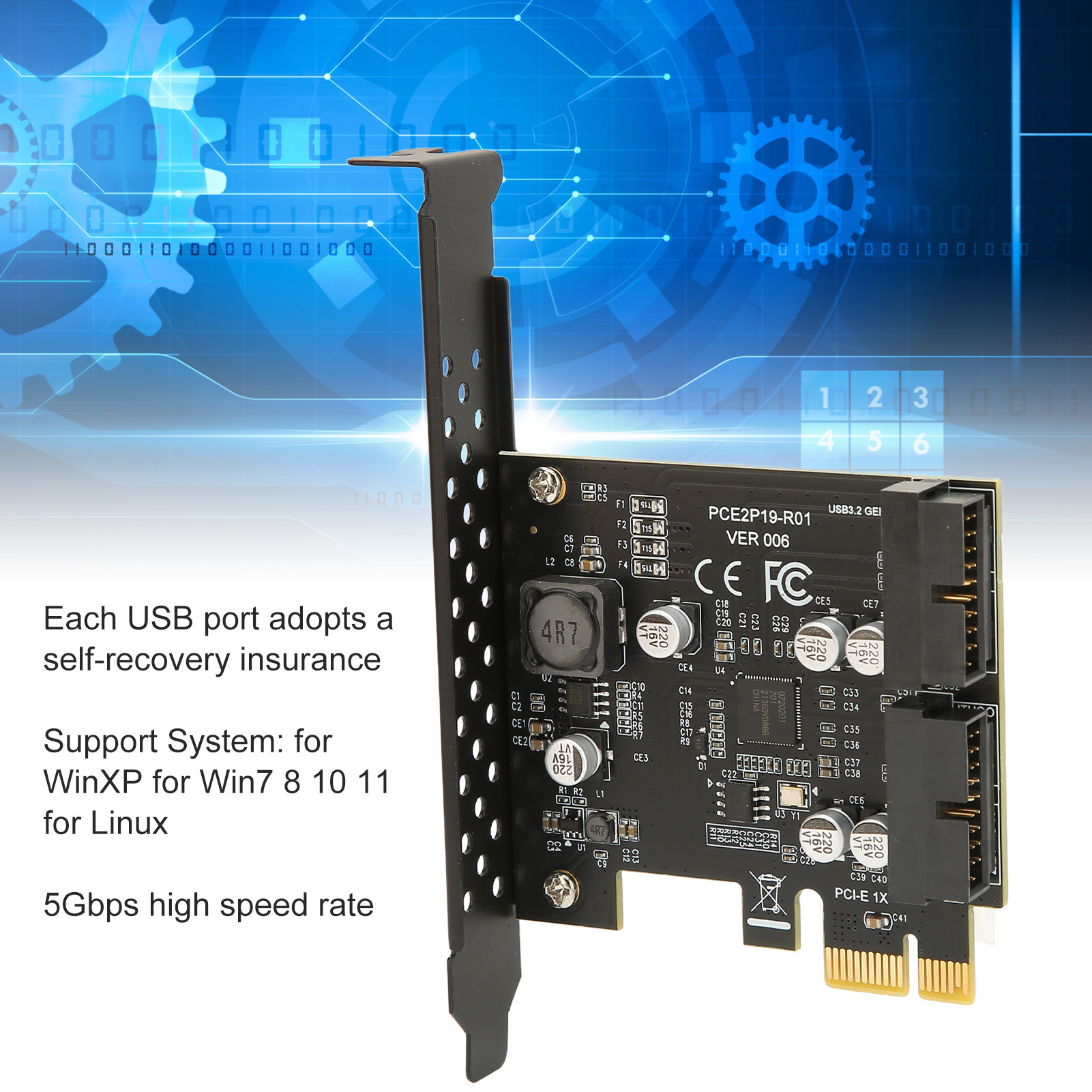Garosa Thẻ mở rộng PCIE sang USB Thẻ mở rộng USB3.2 mặt trước GEN1 Cổng kép 5Gbps Thẻ mở rộng máy tính tốc độ cao Thẻ mở rộng ổ cắm 19Pin Đầu nối mặt trước Thẻ Riser Giá 378,000 Đồng*Miễn phí vận chuyển