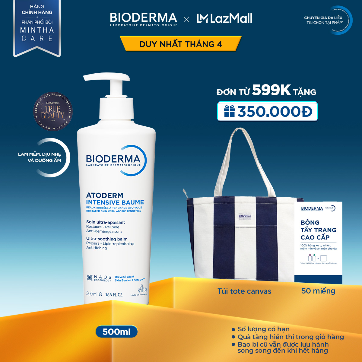 Kem dưỡng ẩm chuyên sâu cho da rất khô và viêm da cơ địa Bioderma Atoderm Intensive Baume - 500ml