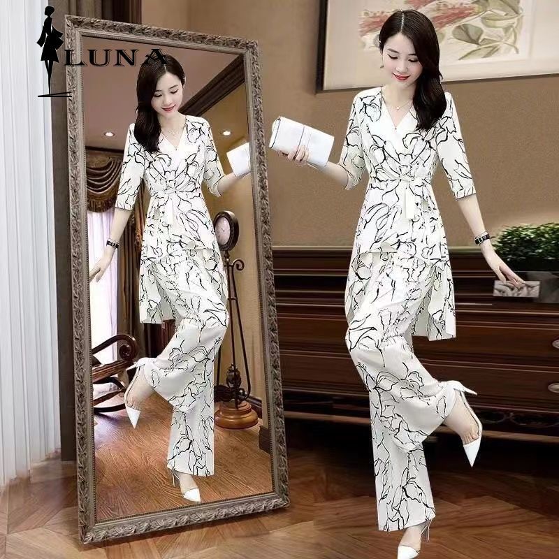 LUNAáo girl phố nữ Khí chất hiển thị gầy chiffon bộ mùa hè 2024 phong cách mới quần đùi rộng thời trang chiffon áo rộng thùng thình che bụng hai mảnh dép nữ xinh đồ bộ mặc nhà nữ rẻ vô đố