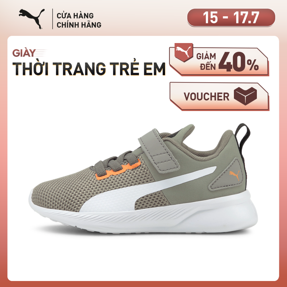 Giày Thời Trang Trẻ Em PUMA Unisex Flyer Runner V PS White-Steeple Gray-Vibrant Orange Màu Trắng