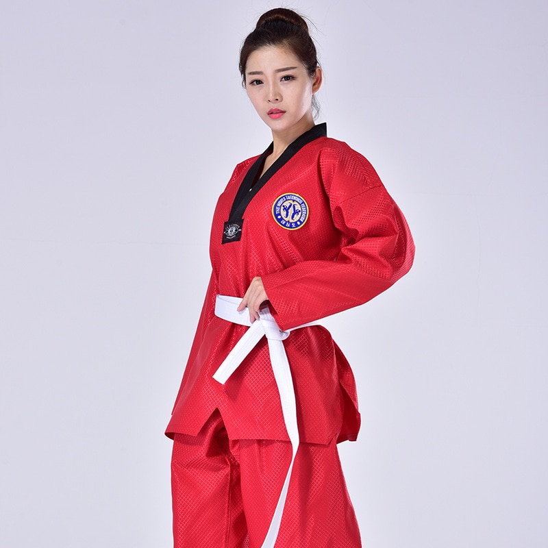 Màu Đỏ võ phục Taekwondo màu xanh tkd huấn luyện viên phù hợp với người lớn Karate judo đào tạo cạnh