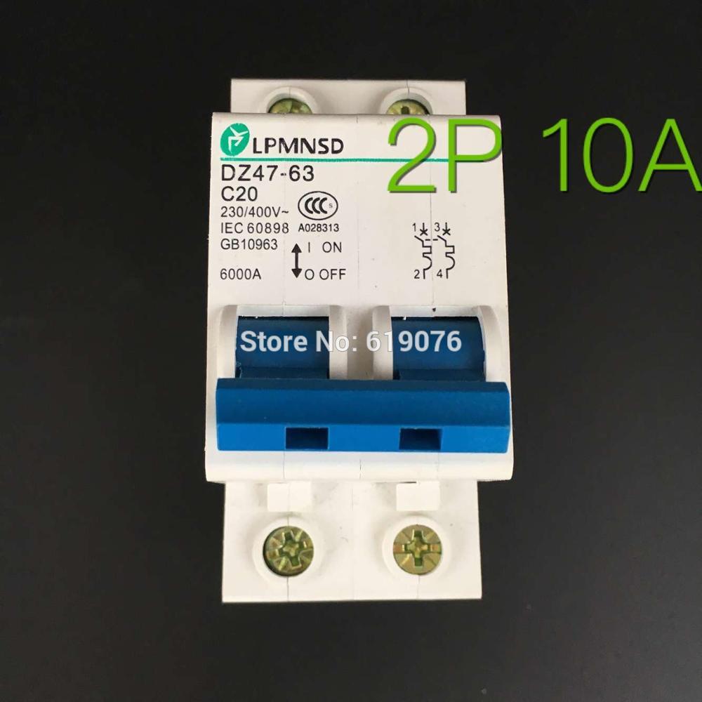 Ce Mark Dz47 2p 10a 400v~ 50hz/60hz Circuit Breaker Ac Mcb Safety Breaker C Type