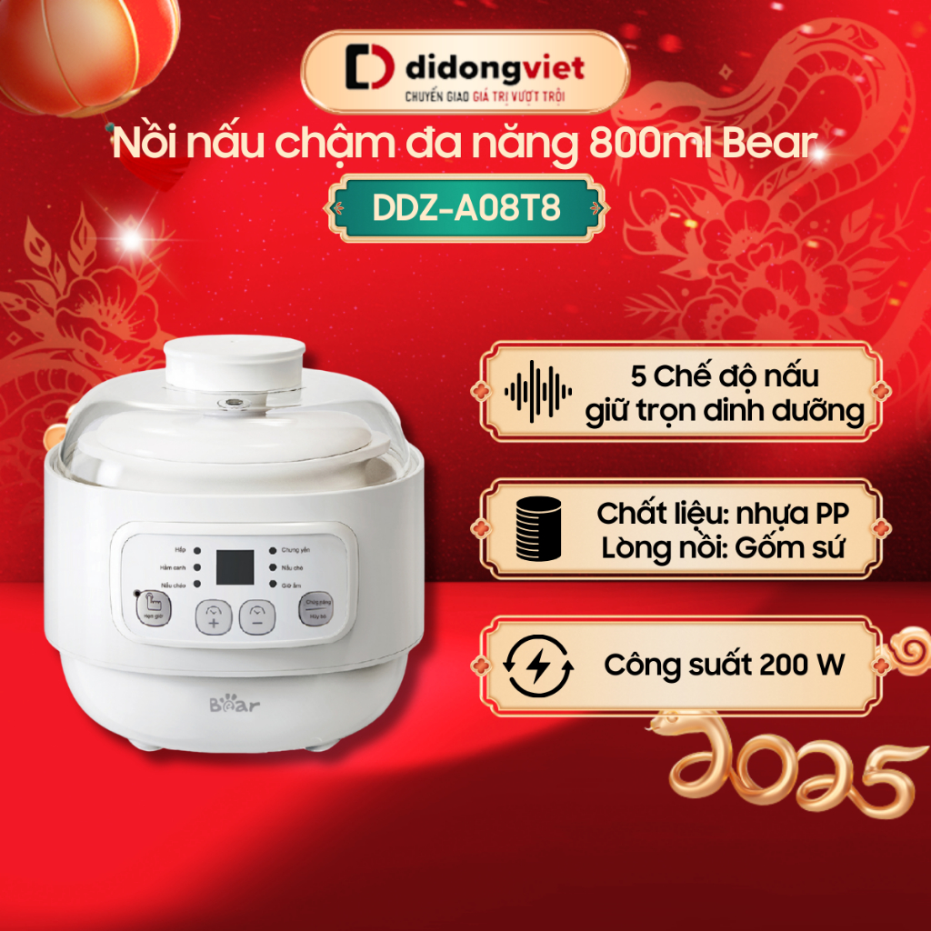 Nồi Nấu Chậm Đa Năng 0.8L Bear DDZ-A08T8 | Nồi ăn dặm cho bé - Nồi nấu chậm ăn dặm | Bảo Hành 18 Tháng