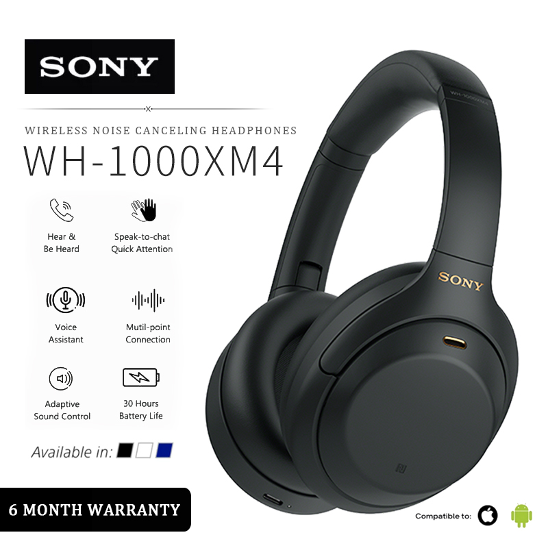 【รับประกัน 6 เดือน 】Sony WH-1000XM4 Bluetooth Headphones หูฟัง Bluetooth ไร้สาย with Mic for IOS/Android/PC Headphones Gaming หูฟังเบสหนักๆ หูฟังไร้สายแบบพกพา Sony หูฟัง Bluetooth ไร้สาย WH1000XM4