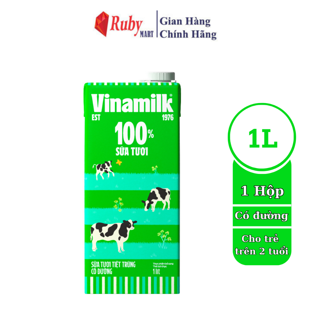 Sữa tươi tiệt trùng Vinamilk 100% có đường - Hộp 1L