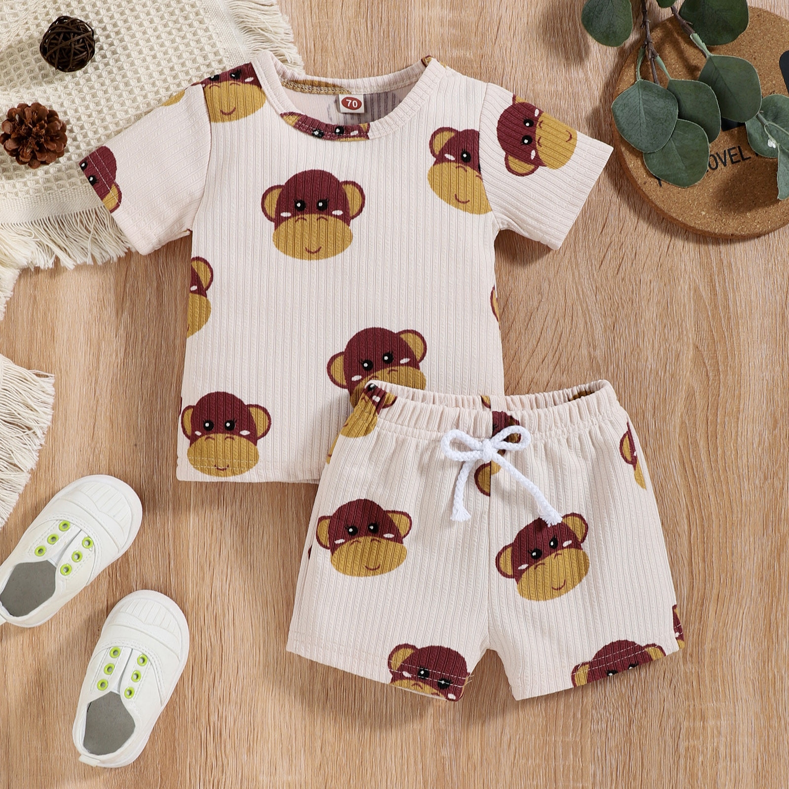 Toddler Boys Girls Short Sleeve Clothing Children Kids Pajamas Boy's Sleepwear Cartoon Tops Shorts Outfits Monkey