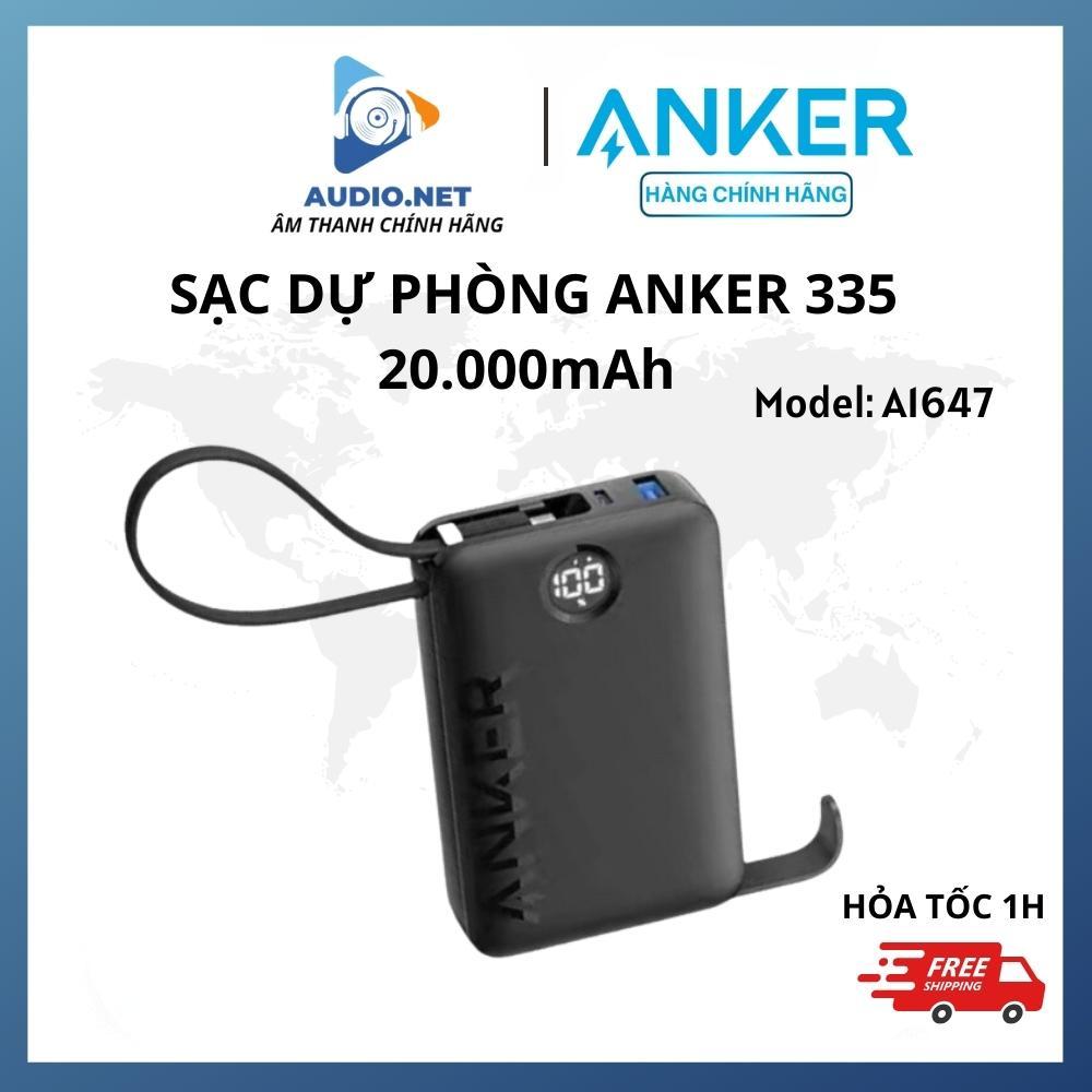 Sạc dự phòng 20000mah Anker 335 A1647 USBC 22.5W tích hơp cáp Type C Bảo hành 12 tháng.