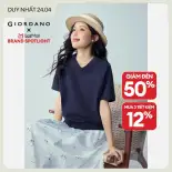 Chỉ 24.4  Đơn 500K giảm 20% + Mua 2 giảm thêm 8% + Mua 3 giảm thêm 12%GIORDANO Women T-Shirts 100% Cotton French Terry Tee V-Neck Short Sleeve Fashionable Casual Loose T-Shirts 13326273