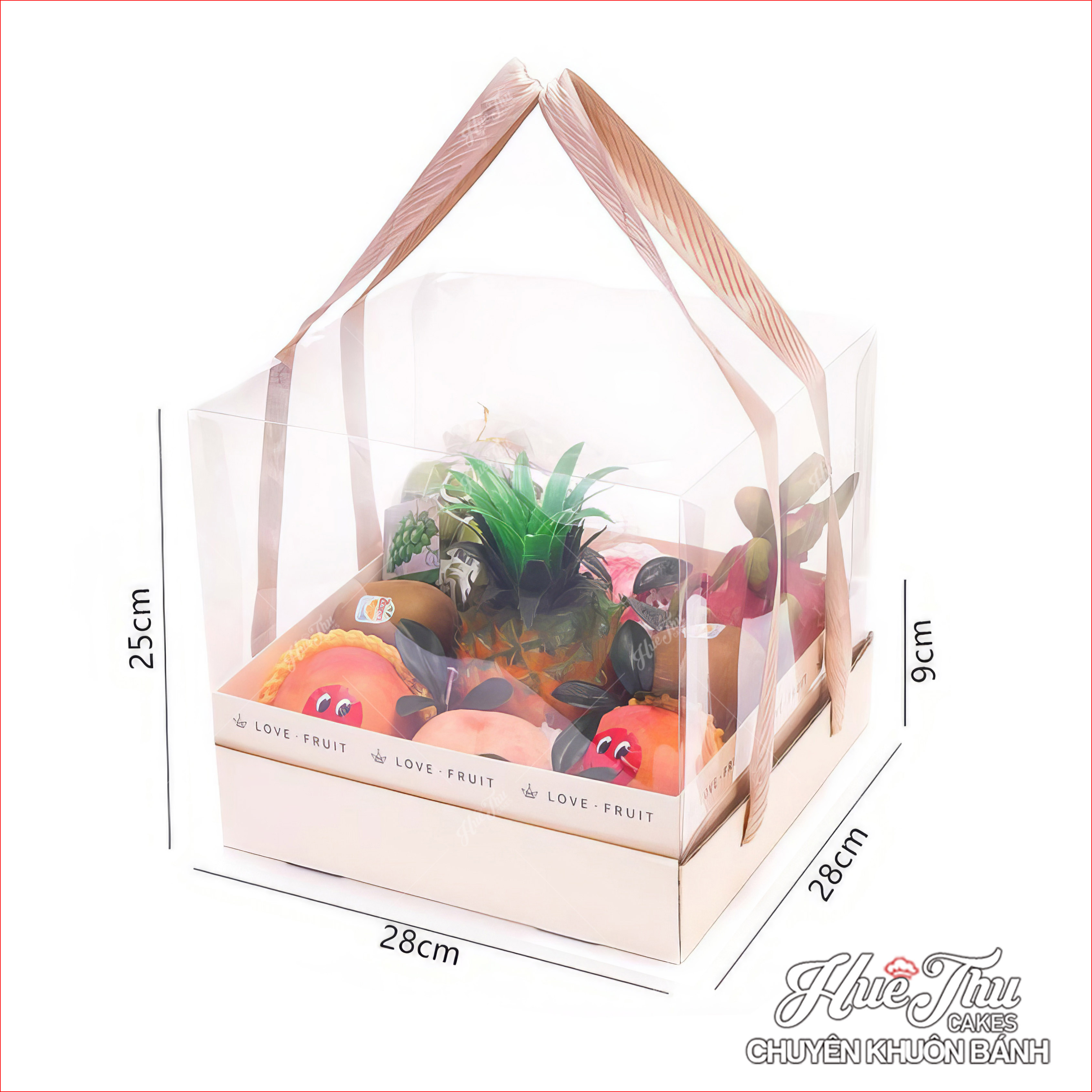 Hộp đựng Bánh Rau Câu Bó Hoa hộp đựng Hoa Quả Trái Cây Làm Quà Tặng quai lụa cao cấp kèm nắp mica tr
