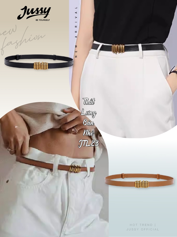 Thắt Lưng Nữ Bản Nhỏ Y2K JTL23 Jussy Official Dây Nịt Nữ Kiểu Khóa Sọc Dọc Màu Vàng Đồng Cao Cấp Phong Cách Thanh Lịch