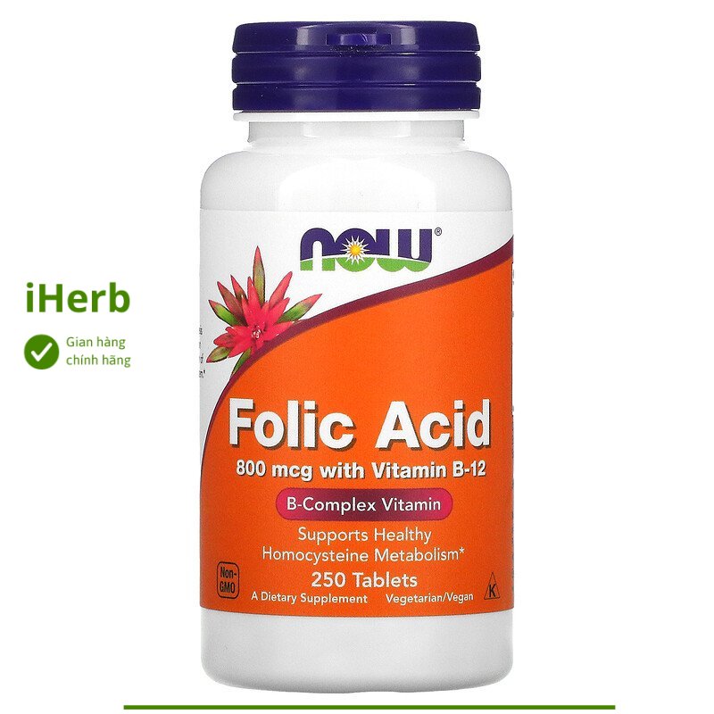 NOW Foods, Folic Acid, 800 mcg, 250 Tablets - iHerb Vietnam