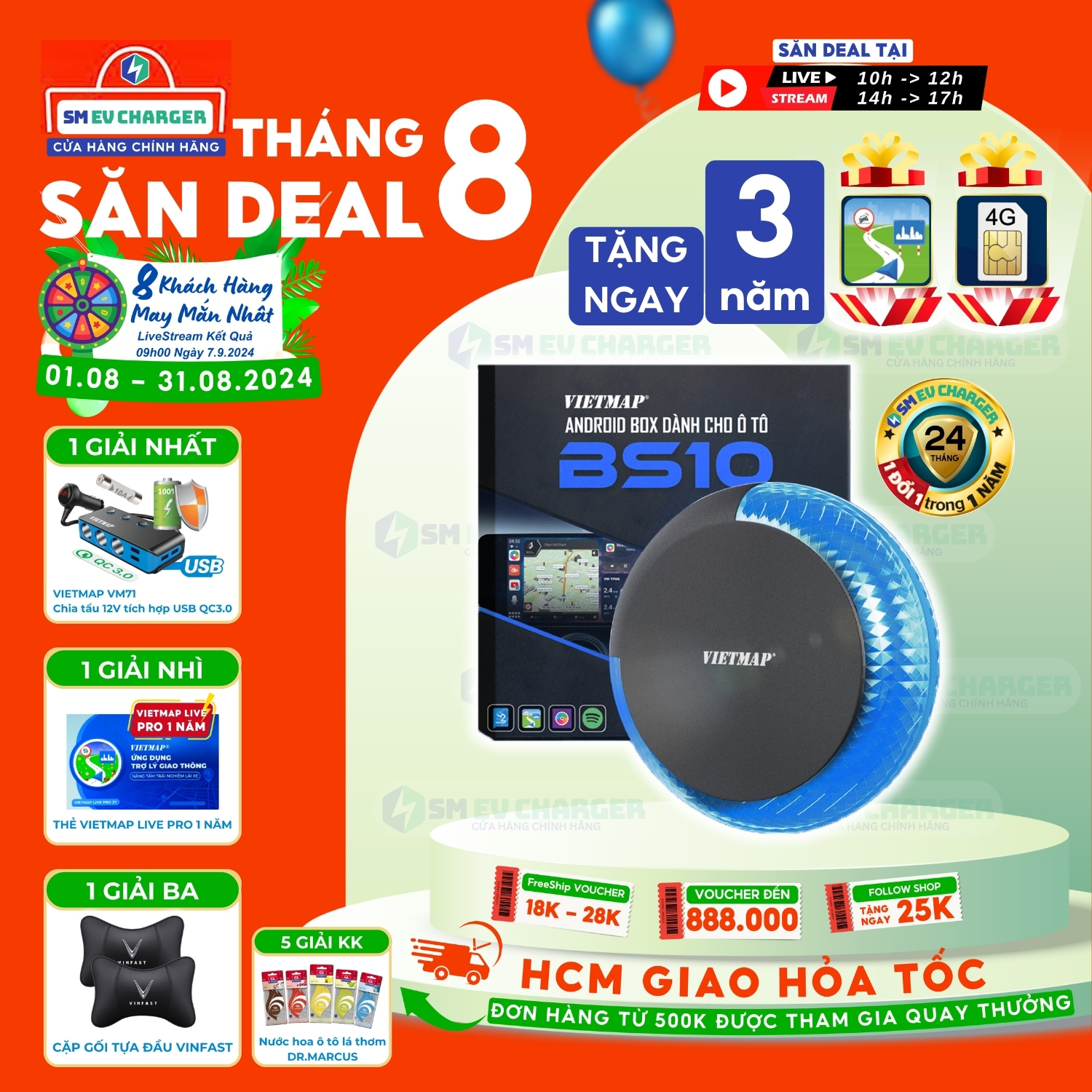 Android box vietmap bs10 - tặng vietmap live vietmap s2 - carplay và android auto thế hệ mới - smev chính hãng