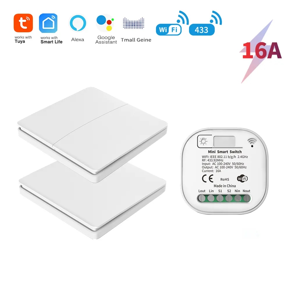 Gess 16A Wifi tuya ứng dụng hẹn giờ thông minh Điều khiển từ xa không có pin công tắc đèn làm việc với Google nhà Alexa