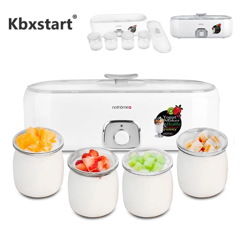 Máy làm sữa chua điện với 4 ly thủy tinh tự động leben sữa chua rượu gạo Máy buttermilk kem chua Natto lên men 220V