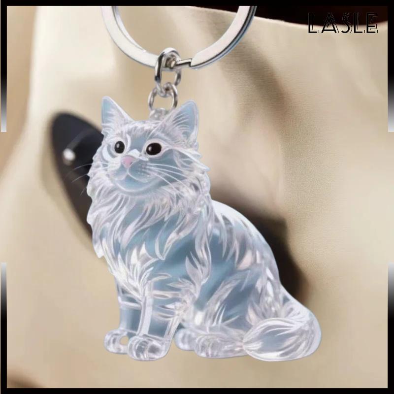 Lasle Phim Hoạt Hình Mèo Hình Dạng Con Chó Mèo Tóc Lưu Trữ Hộp Tóc Trong Suốt Chải Chuốt Pet Tóc Keychain DIY Handmade Keyring Mặt Dây Chuyền Ba Lô