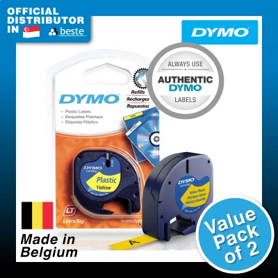 DYMO LetraTag Tape, Plastic Yellow, 12mm [Value Pack of 2] Label Refills