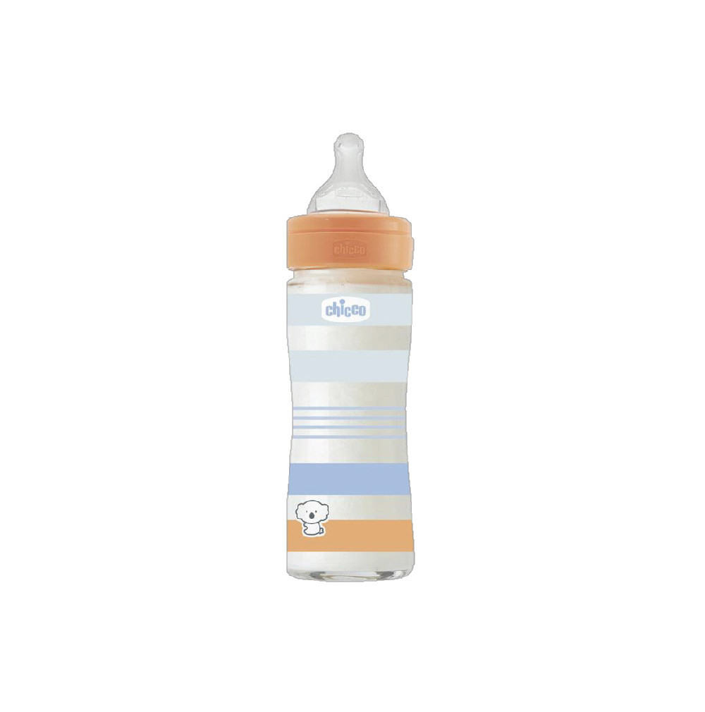 Chicco Well Being PP Glass Feeding Bottle 240ml - Orange (Girl/Boy)