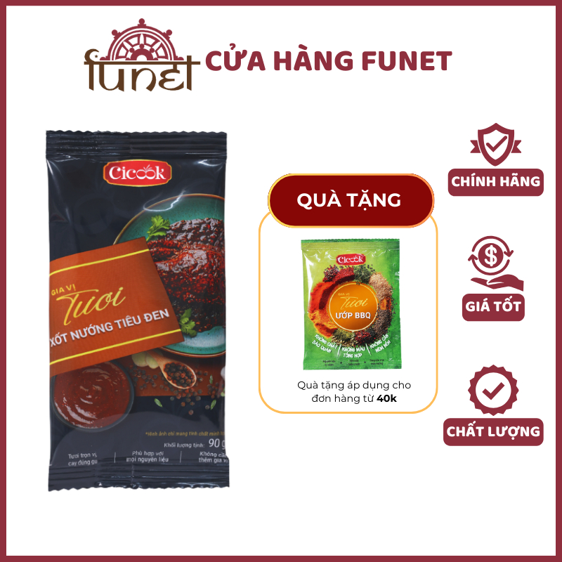 Xốt Tiêu Đen Cicook 90g Ướp Bít Tết, Sườn Nướng - Sốt Tươi Đậm Đà Làm Mềm Thịt Tự Nhiên