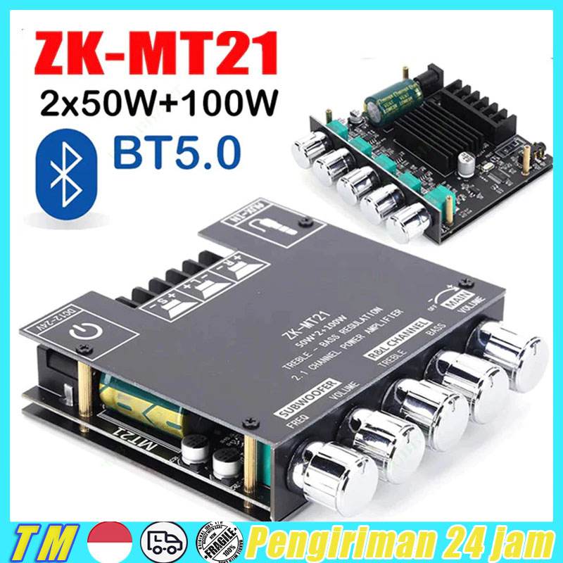 ZK-MT21 high performance audio amplifier module digital BT 5.0 2.1 channel aux audio amplifier power subwoofer Harga 101,920 rupiah*Gratis Ongkir