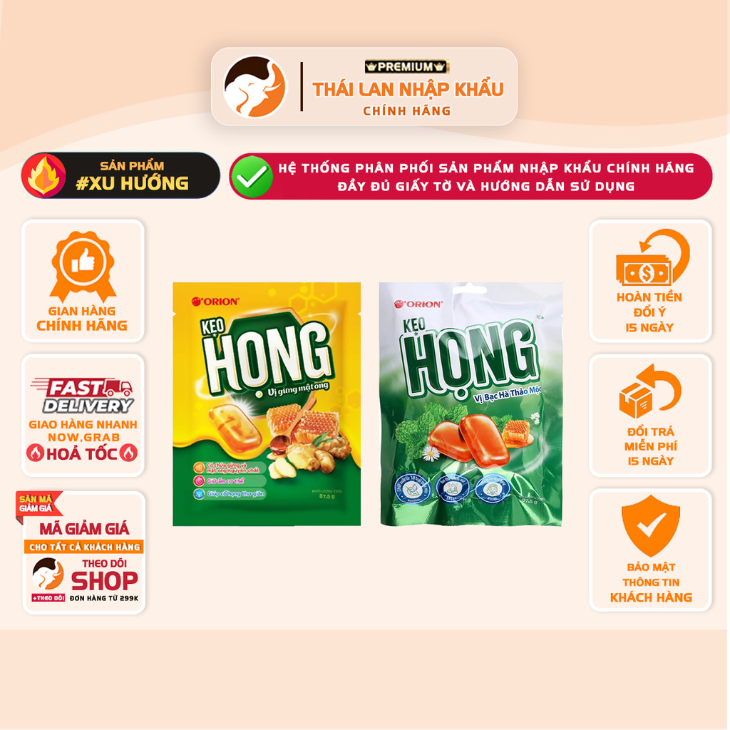 [COMBO 3 GÓI] Kẹo Họng Orion Đủ Vị – Gói 87,5g
