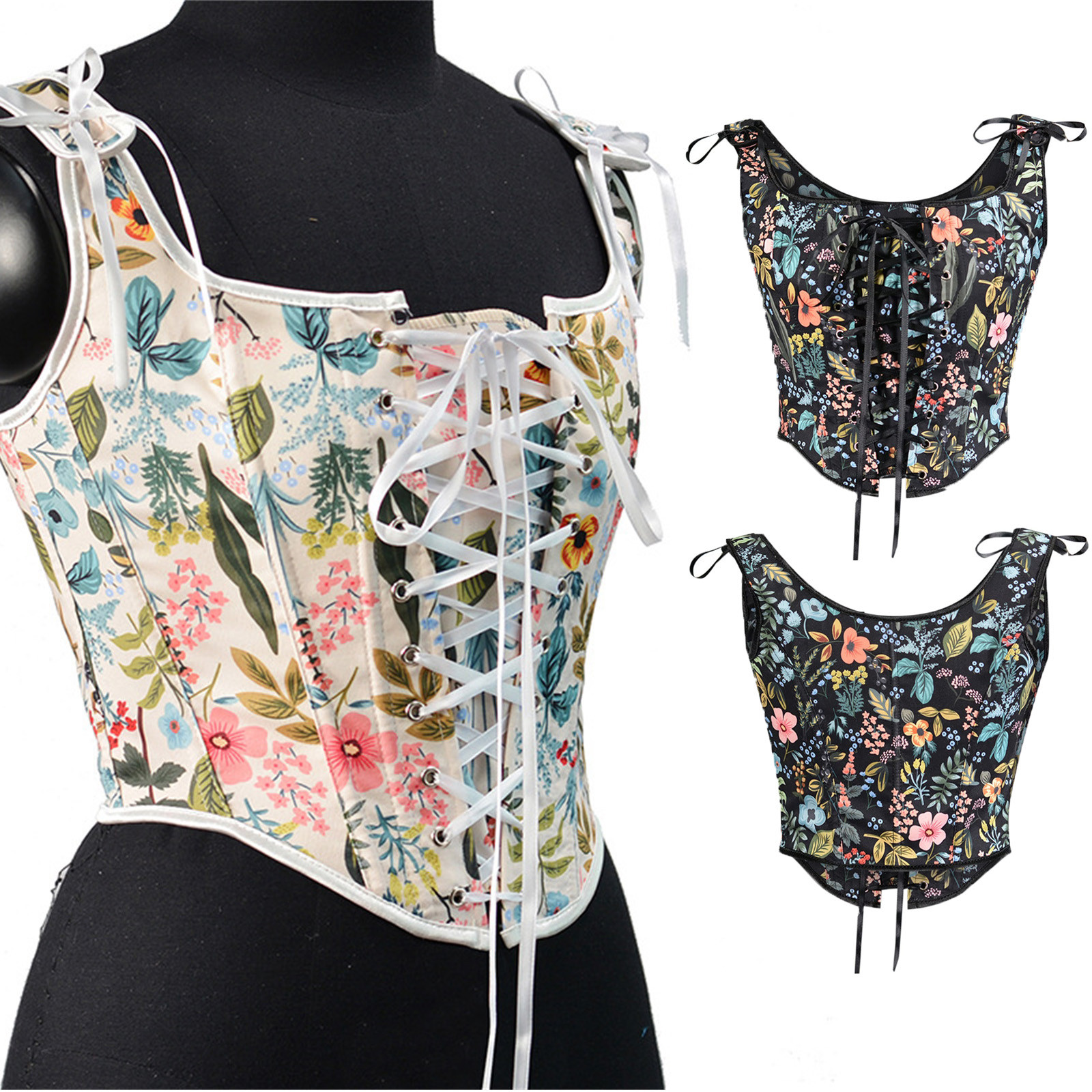 Đồ lót cho phụ nữ Phụ nữ sexy Bustier Corset gen cho phần thân trên dây kéo dây Giày ren lên in hoa nâng áo hở eo cổ điển áo ba lỗ đồ mặc đi câu lạc bộ Dự Tiệc Vạt áo Shapewear