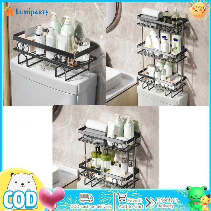 Over Toilet Storage Shelf, 1-Tier/2-Tier/3-Tier Bathroom Storage Organizer With No Drill Adhesive Hook, Metal Punch-Free Toilet Tank Organizer Rack ราคา 767 บาท*ส่งฟรี