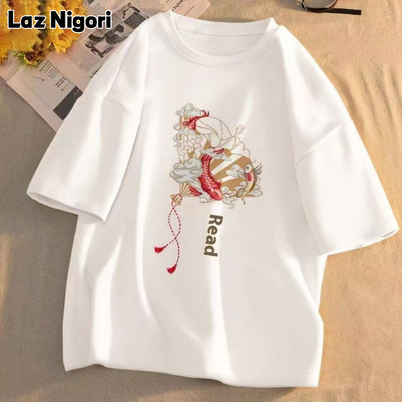 Laz Nigori Short-Sleeved T-shirt for Women Printed All-Matching Bottoming Shirt Korean Style Half-Sleeved Loose Top for Women ราคา 57 บาท*ส่งฟรี