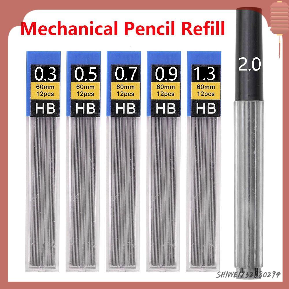 SHIWEI732880294 6 Boxes 0.3/0.5/0.7/0.9/1.3/2.0/3.0mm Nạp bút chì tự động Than chì Đen Chì bút chì cơ học Chất lượng cao Xóa được Ruột Bút Chì cơ khí Học sinh