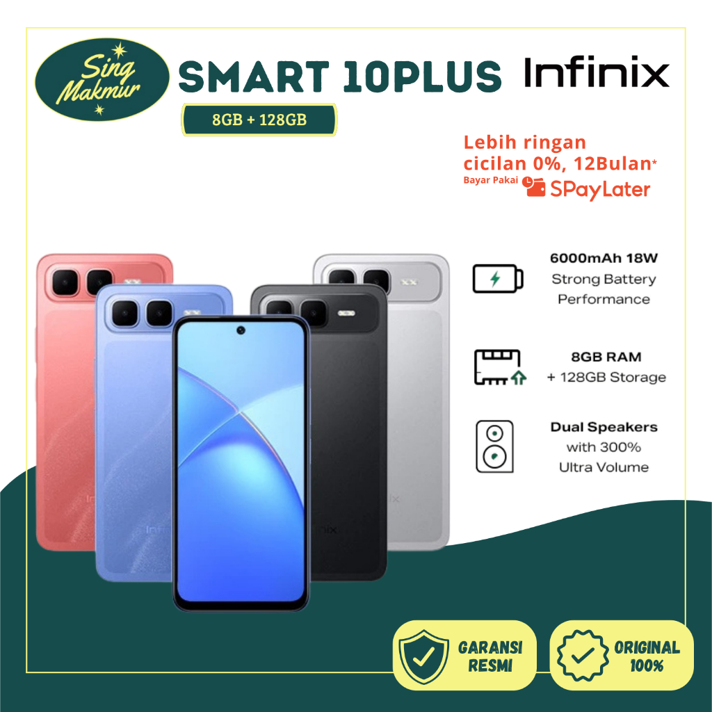 Infinix Smart 10 Plus 8/128GB - Up to 16GB Extended RAM - 6.67 inch 120Hz HD+ - T7250 - 6000 mAh Giá 3,899,000 Đồng*Miễn phí vận chuyển
