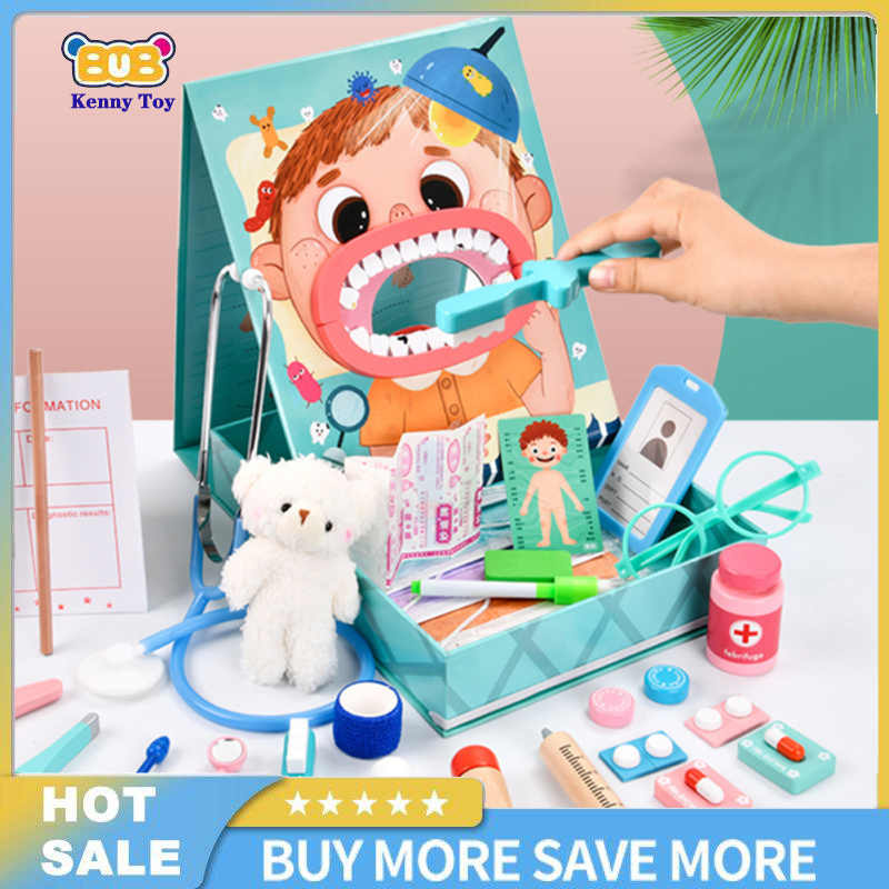 Children Dentist Simulation Toy Play House Set Wooden Doctor Toy Set Girl