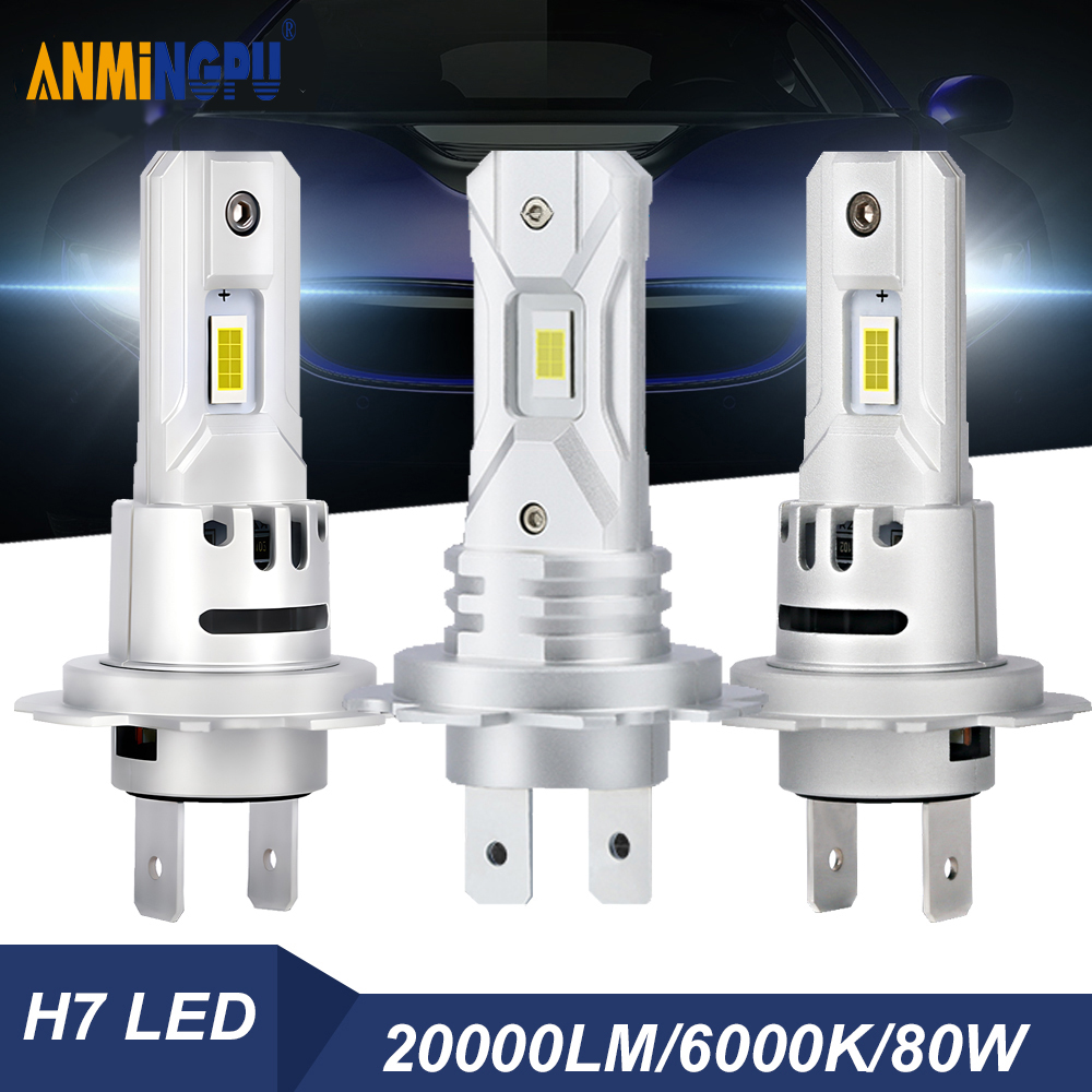 Anmingpu 2 chiếc h7 bóng đèn pha led 20000lm 80w 1:1 kích thước nhỏ đèn pha turbo với quạt đèn pha ô tô xe hơi bóng đèn 6000k trắng 12v