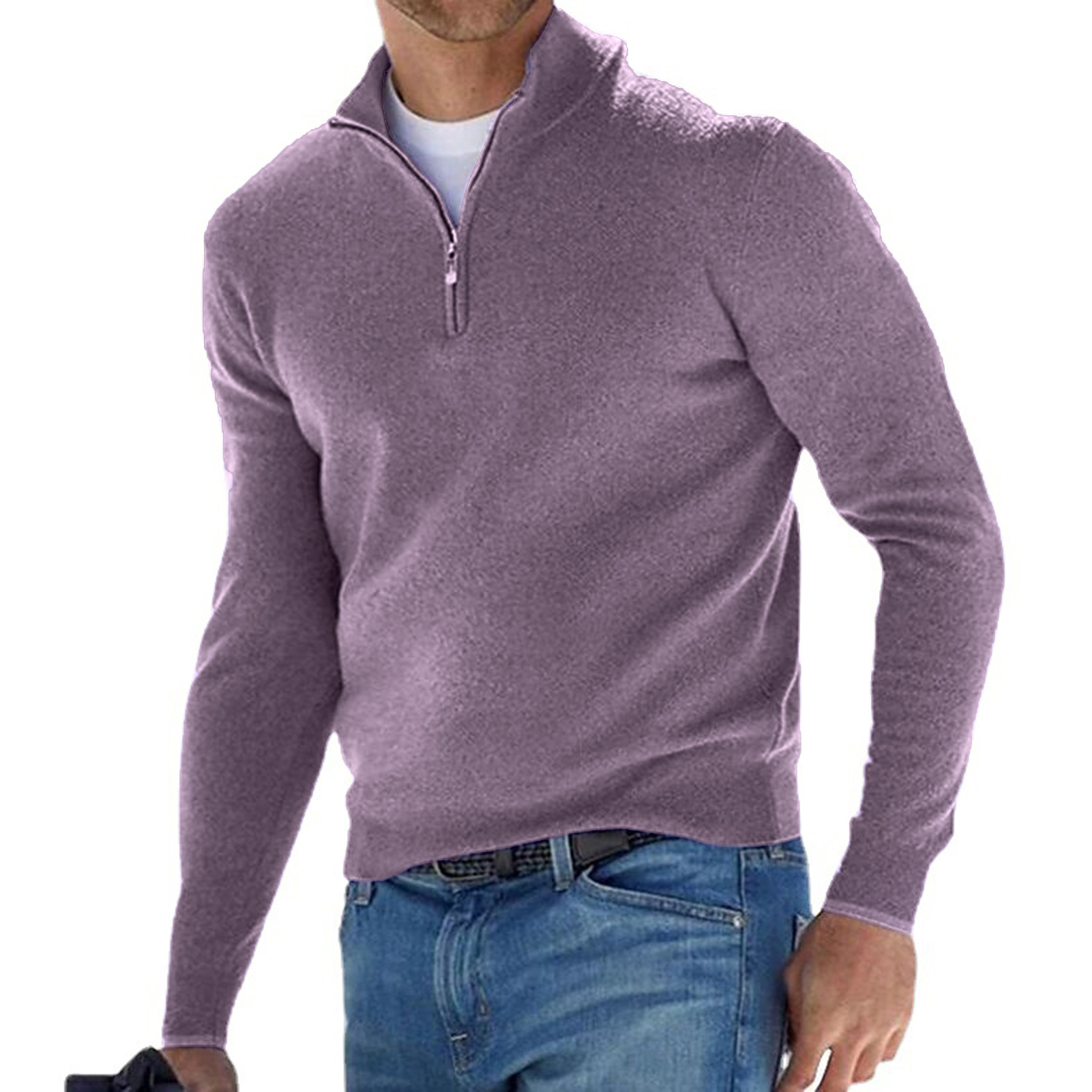 Men Sweater Men Winter Top Men's Winter Sweater with Neck Protection and Zipper Stay Warm and Fashionable All Season443_voghion.com