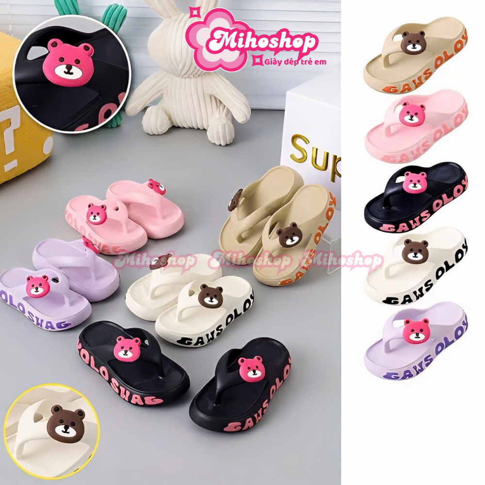Dép kẹp gấu chất liệu EVA siêu nhẹ cho bé trai bé gái - dép xỏ ngón cho bé chữ bên hông