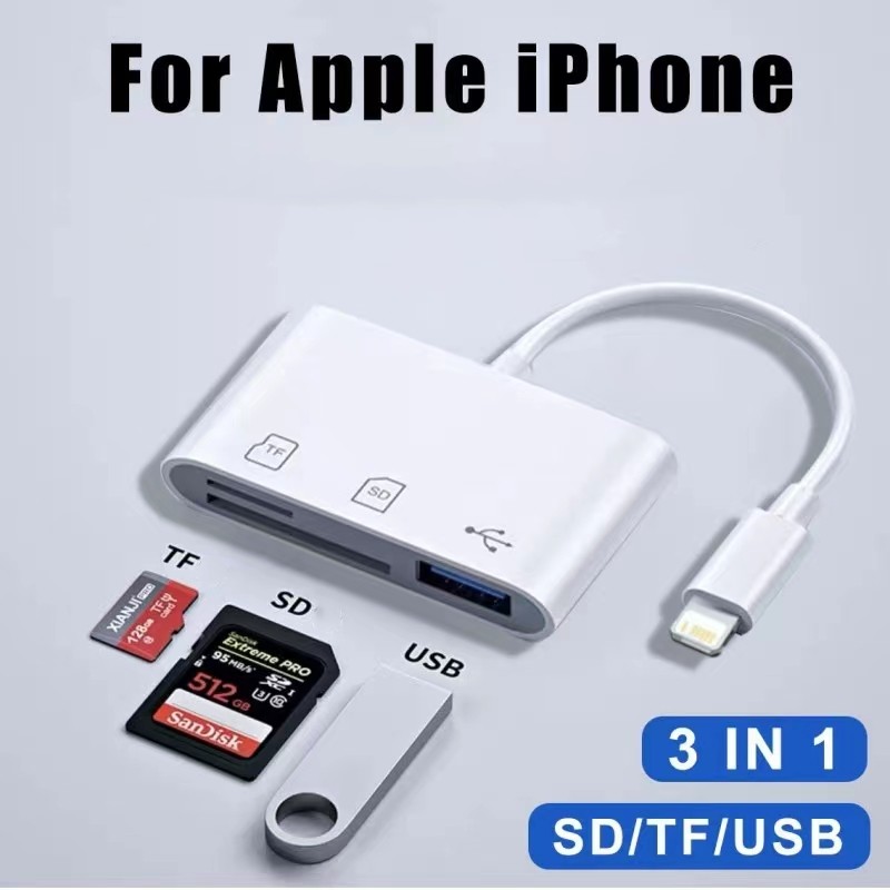 3 trong 1 ánh sáng để USB SD TF CardReader Bộ chuyển đổi camera cho iphone ipad 14 13 12 11 x XS Max 7 8 cộng với OTG đầu đọc thẻ nhớ chuyển đổi