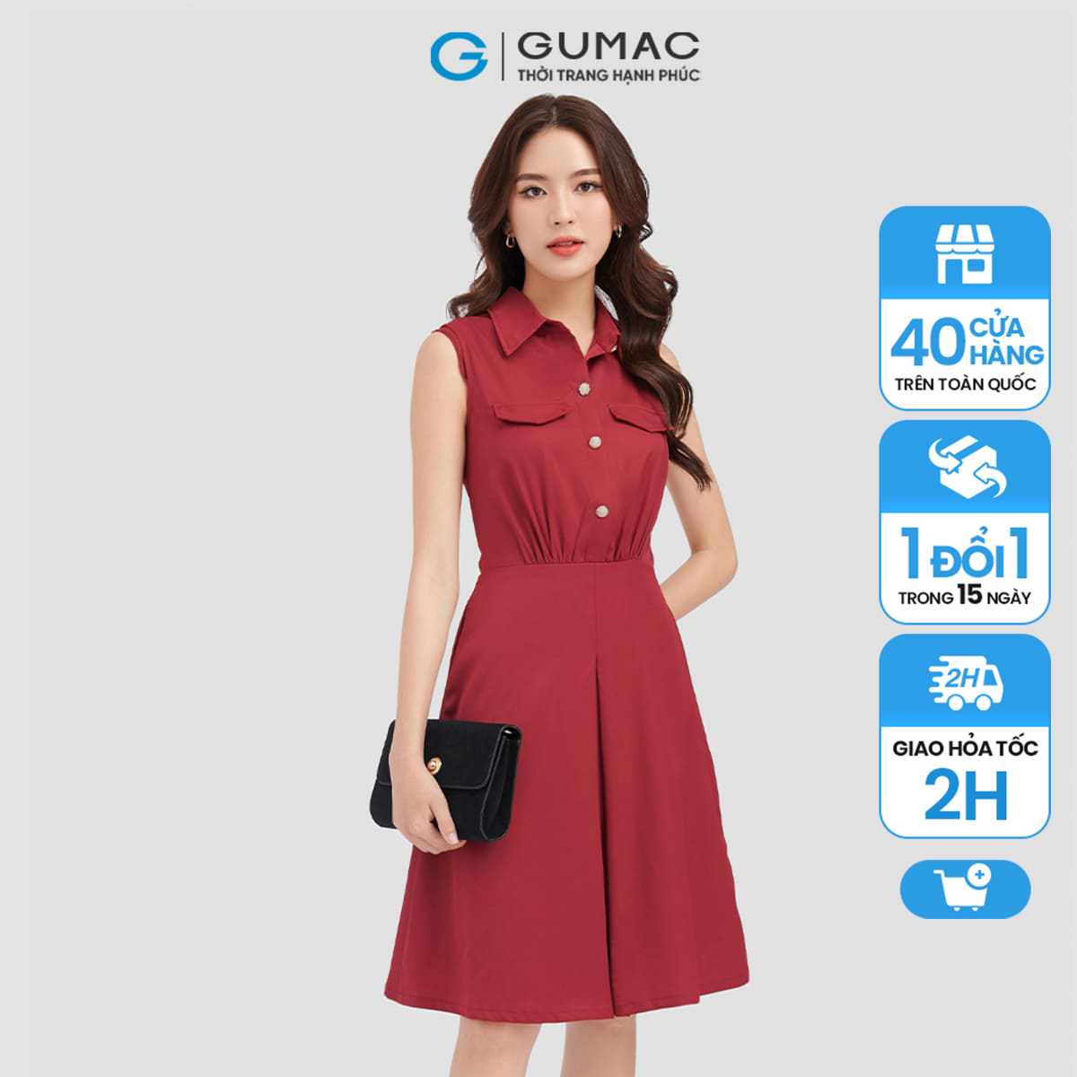 Đầm sơ mi gumac, đầm không tay 2 nắp túi dc08097