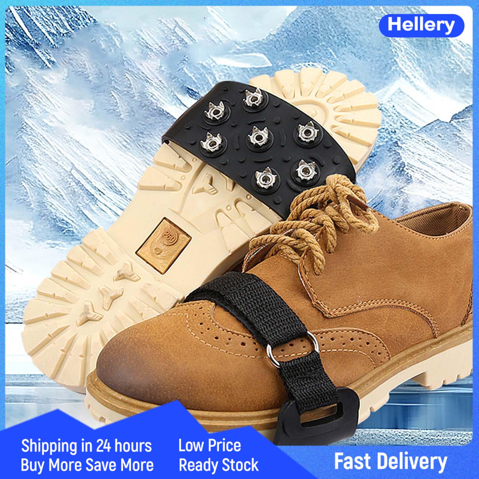 Hellery Shoe Spikes Ice Cleats with 7 Spikes Nonslip for Footwear Traction Cleats for Running Walking Ice Fishing Mountaineering Outdoor