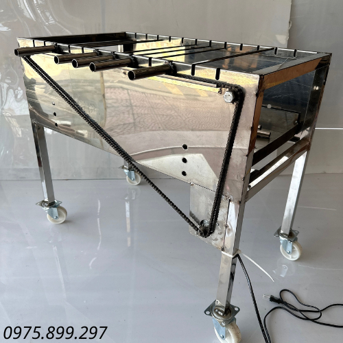 Máy nướng thịt, chả, gà, vịt quay tự động 12 xiên INOX - Bếp nướng than hoa, tặng kèm 12 xiên đơn và 2 xiên 3 inox