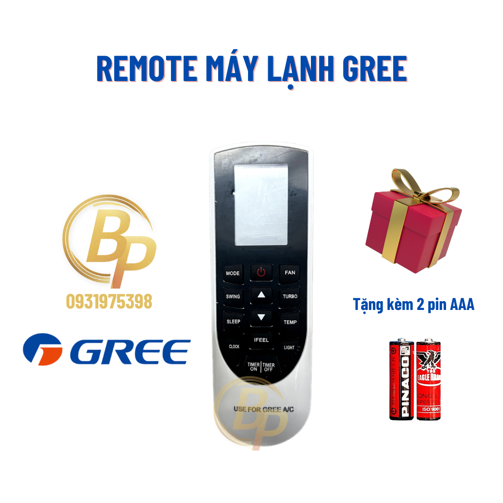 Remote Điều khiển Điều Hoà máy lạnh Gree mặt đen - Remote máy lạnh Gree - Điều khiển điều hoà Gree