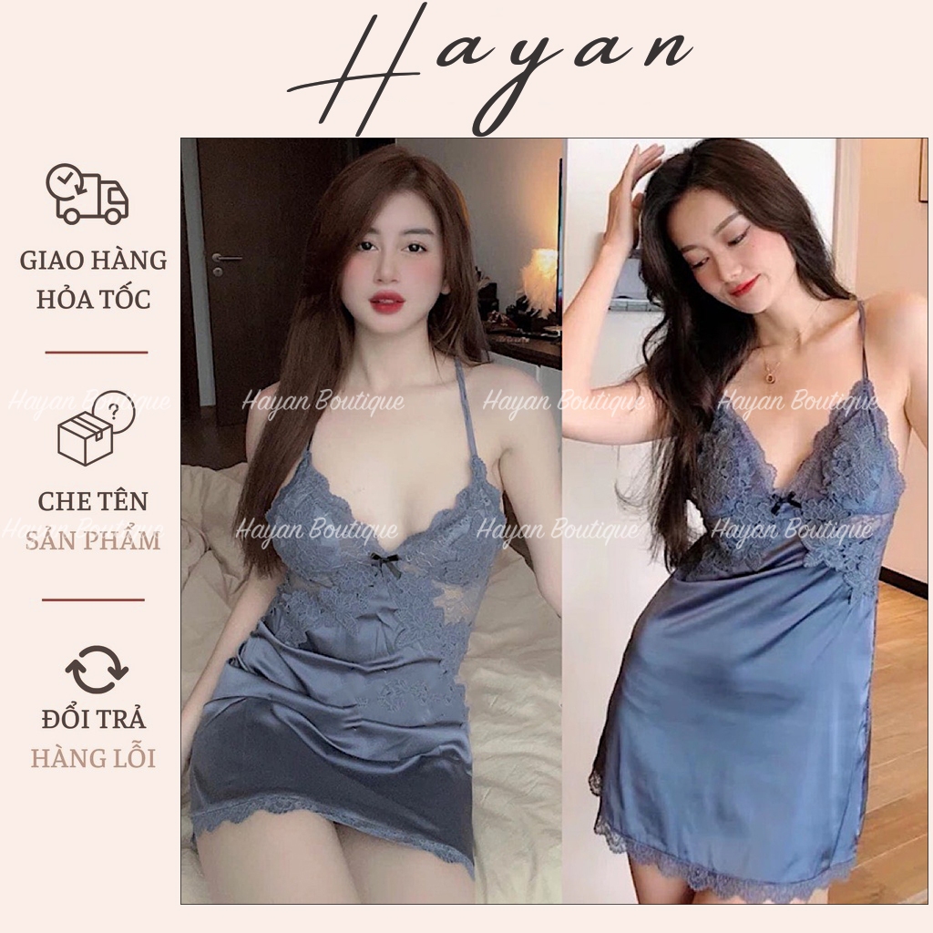 HT74 Váy ngủ sexy ren hoa dáng xuông kèm ĐỆM LÓT,đồ ngủ xẻ v1 mặc nhà quyến rũ HT74