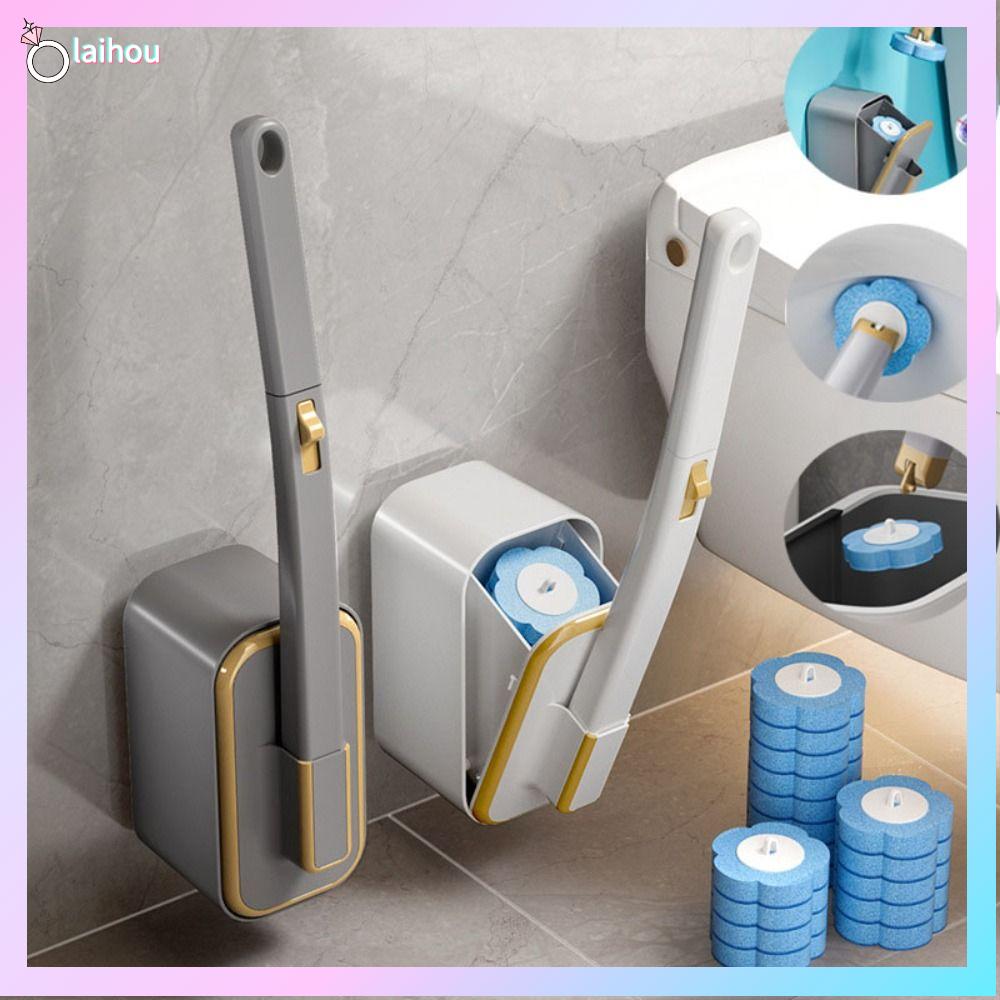 LAIHOU Với đầu nạp 6/12/24 Bàn chải vệ sinh nhà vệ sinh dùng một lần Tay cầm dài Nhựa Bàn chải nhà vệ sinh gắn tường Dụng cụ vệ sinh Que nhà vệ sinh Giá để bàn chải nhà vệ sinh Nhà