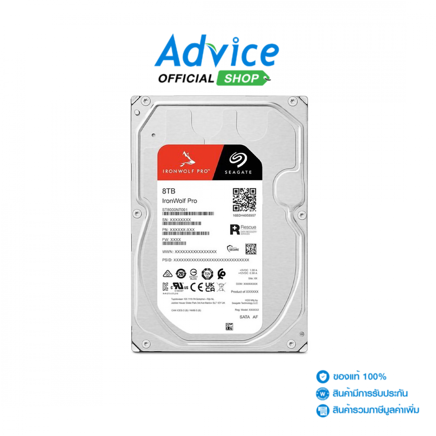 ฮาร์ดดิสก์ HDD Seagate 8 TB IRONWOLF PRO (7200RPM, 256MB, SATA-3, ST8000NT001) ราคา 18,750 บาท*ส่งฟรี